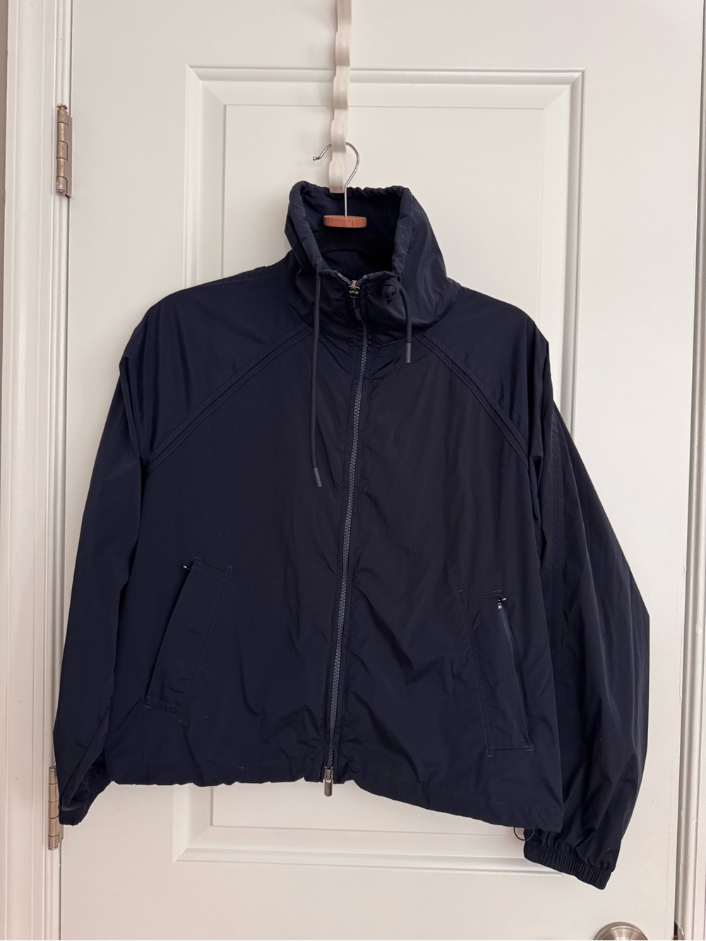 Women Navy Windbreaker Jacket - Lightweight Full-Zip